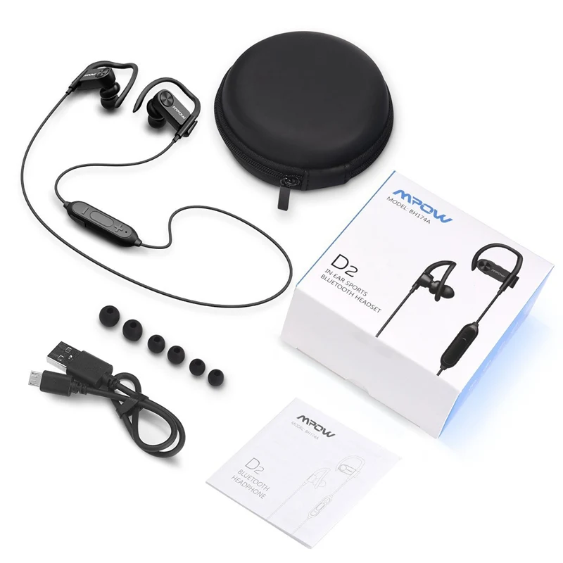 Расширенные наушники Mpow D2 Bluetooth Ipx7 водонепроницаемые беспроводные супер длинные