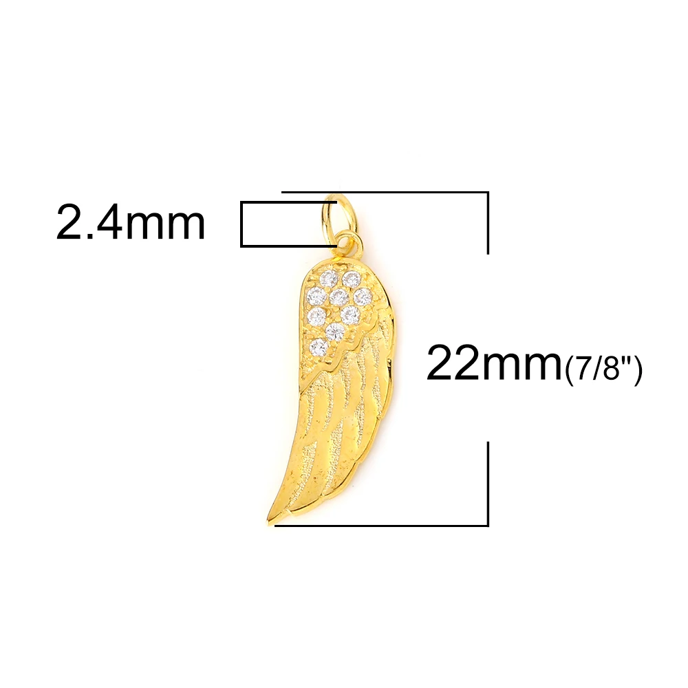 DoreenBeads подвески из стерлингового серебра с золотым крылом, прозрачные стразы, сделай сам, компоненты 22 мм(7/") х 6 мм(2/8"), 1 штука