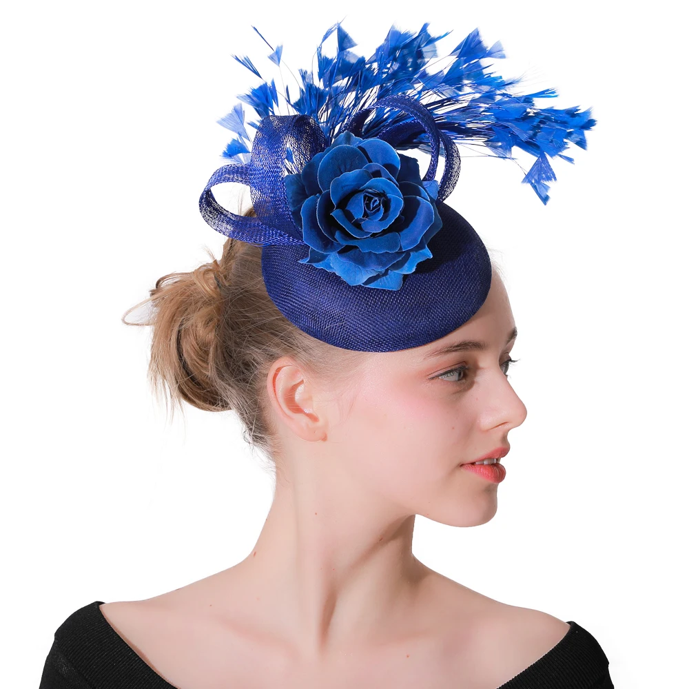 

Royal Blue Race Occasion Fascinator Hats Nice Bowknot Bridal Wedding Church Hats Women Fancy Cocktail Party Base Multiple Colors