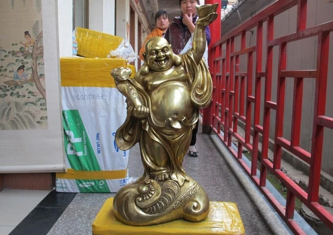 

Оптовая продажа с завода, китайская медная фотография, счастливый смех Ruyi YuanBao Maitreya бронзовая позолота