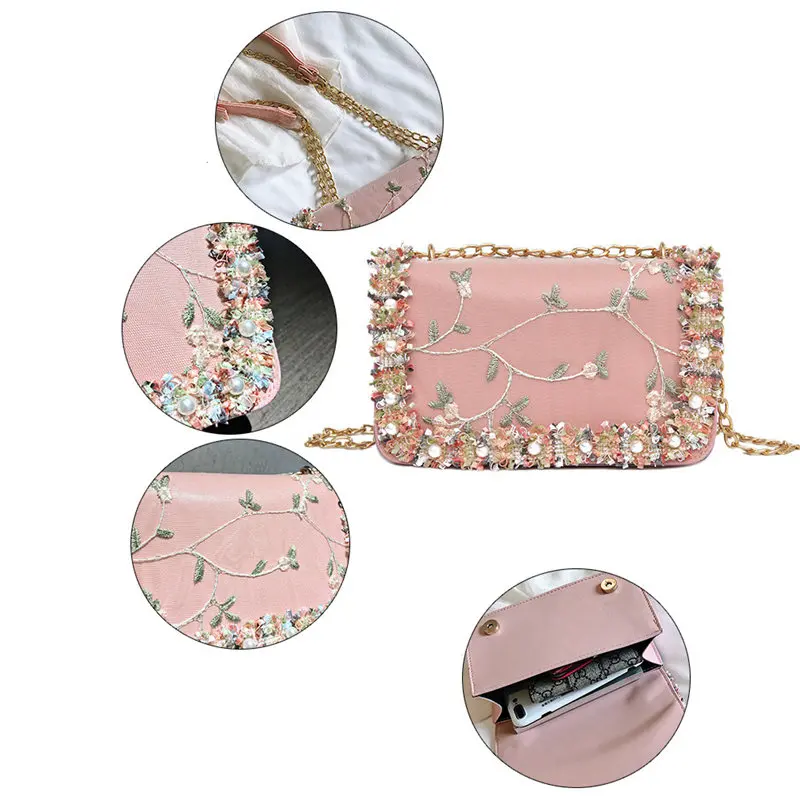 

Embroidered flowers Women shoulder bag Crossbody Bag for Women Chain Mini Small Messenger Bag Womens Handbags and Purse Bags