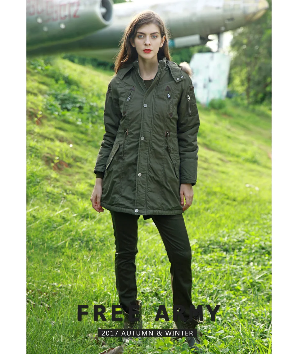FREEARMY, парки, осенне-зимние куртки, пальто для женщин, толстая теплая куртка с меховым воротником, женские военные зеленые парки с капюшоном, зимние женские