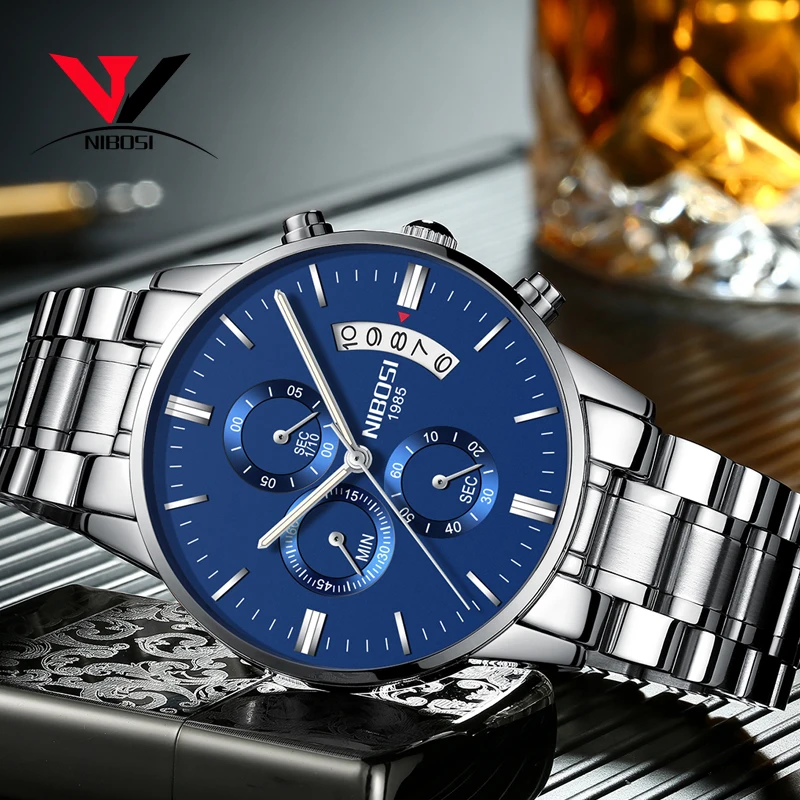 Relojes Para Hombre Deportivos NIBOSI 2018 новые бизнес часы мужские роскошные из нержавеющей стали