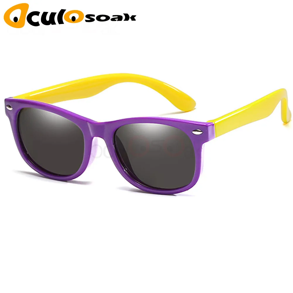 Purple Yellow Зеркальные детские солнцезащитные очки TR90 для мальчиков и девочек, поляризованные силиконовые защитные солнцезащитные очки, подарок для детей, малышей, UV400, Gafas - Цвет линз: Purple Yellow