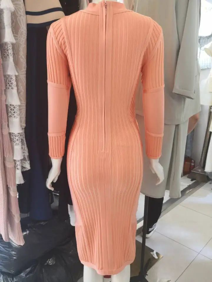 

2019 New Women orange O-Neck long sleeve Dress Bodycon Celebrity evening Party Bandage Dresses wholesale