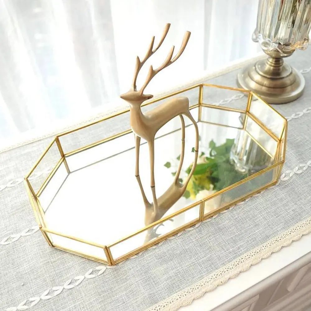 

Metal Mirrored Ornate Decorative Tray Jewelry Tray - Champagne Gold Finish