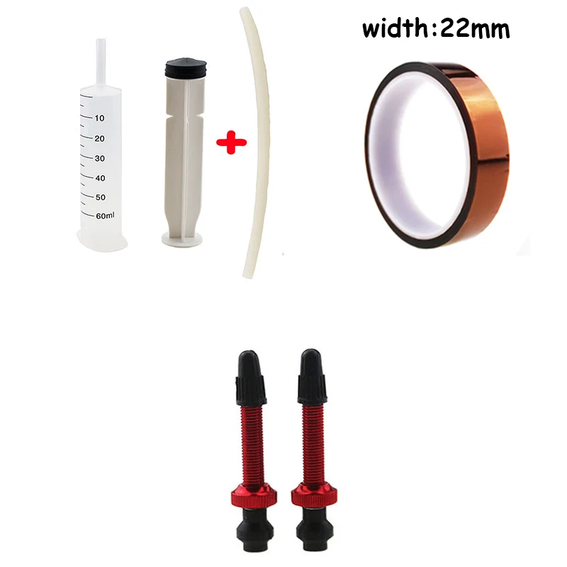 syringe red 22mm Бескамерный герметик для велосипедных шин, 60 мл, шприц, комплект резиновых шлангов/велосипедные бескамерные клапаны/бескамерная лента для велосипеда, для горного велосипеда - Цвет: syringe red 22mm