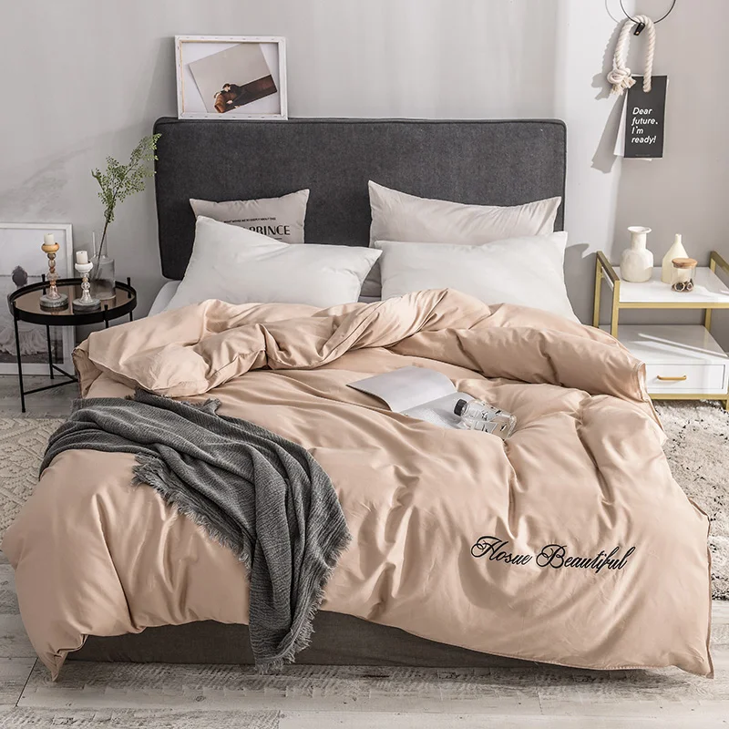 Простой однотонный пододеяльник из египетского хлопка с вышивкой 600TC | Дом и сад