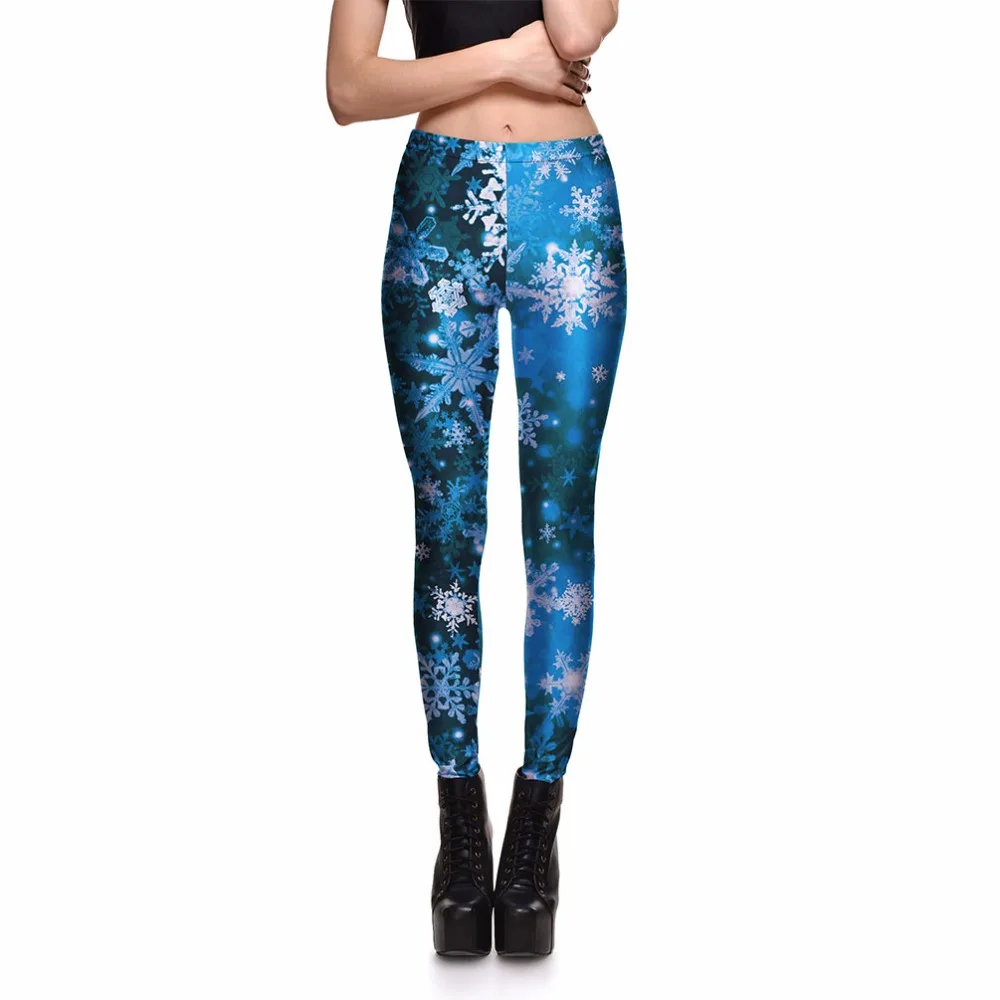 

Blue Paisley Lightening Fitness Leggings For Women 3 Patterns Blue Snowflakes Womens Workout Leggins 2XL 3XL