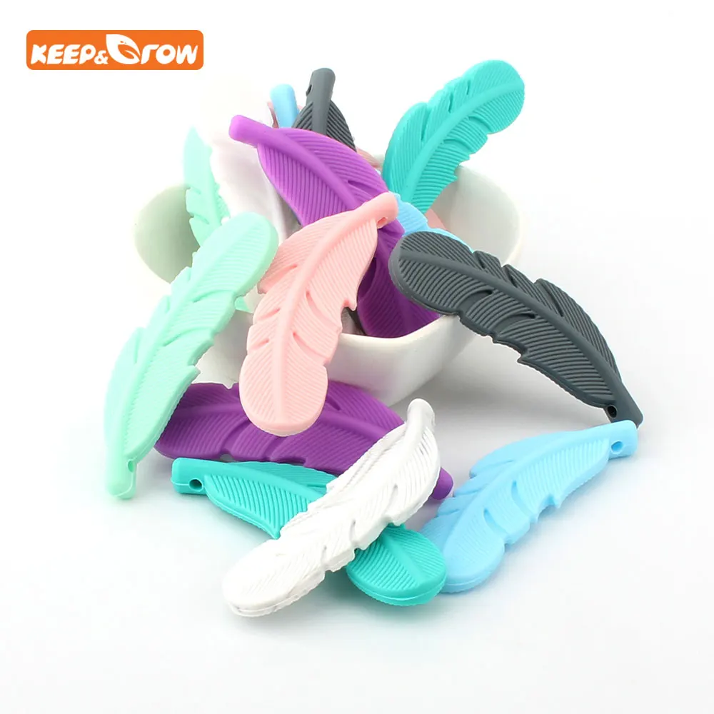 

Keep&grow 1pcs Feather Silicone Beads Marble Baby Teethers Food Grade Baby Teething Toys For Pacifier Chain Necklace DIY Making