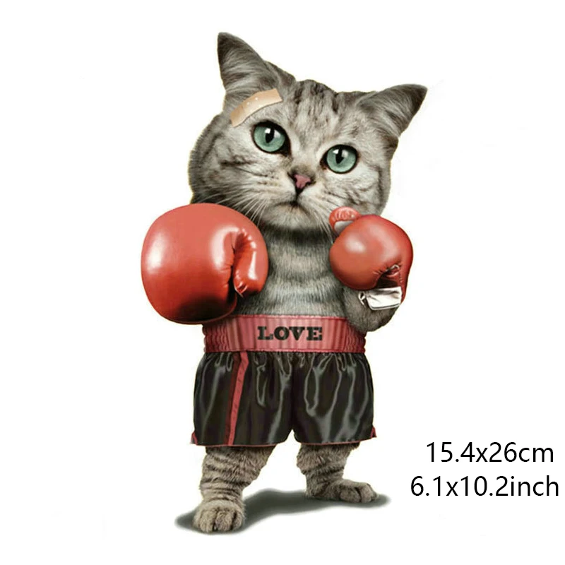 Boxing Cat Нашивки с изображением волка единорога, тигра, перьев, железные полосатые наклейки для одежды, термопечать, а-уровень, моющиеся, сделай сам, термопередача - Цвет: Boxing Cat