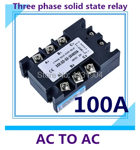 

free shipping Three phase solid state relay AC to AC SSR-3P-100AA 100A SSR relay input 90-280V AC output AC380V