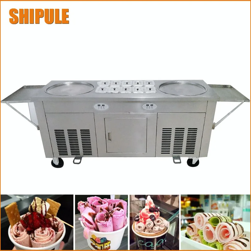 Двойные горшки коммерческая машина для жарки мороженого в рулоне три