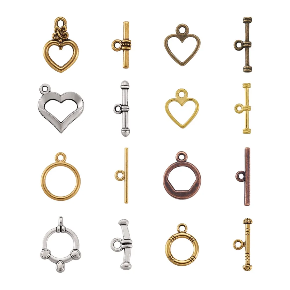 

Pandahall 100Set Mixed Heart Round Shape Tibetan Style Toggle Clasps For Jewelry finding Mixed Color Toggle: 15~25x10~15mm