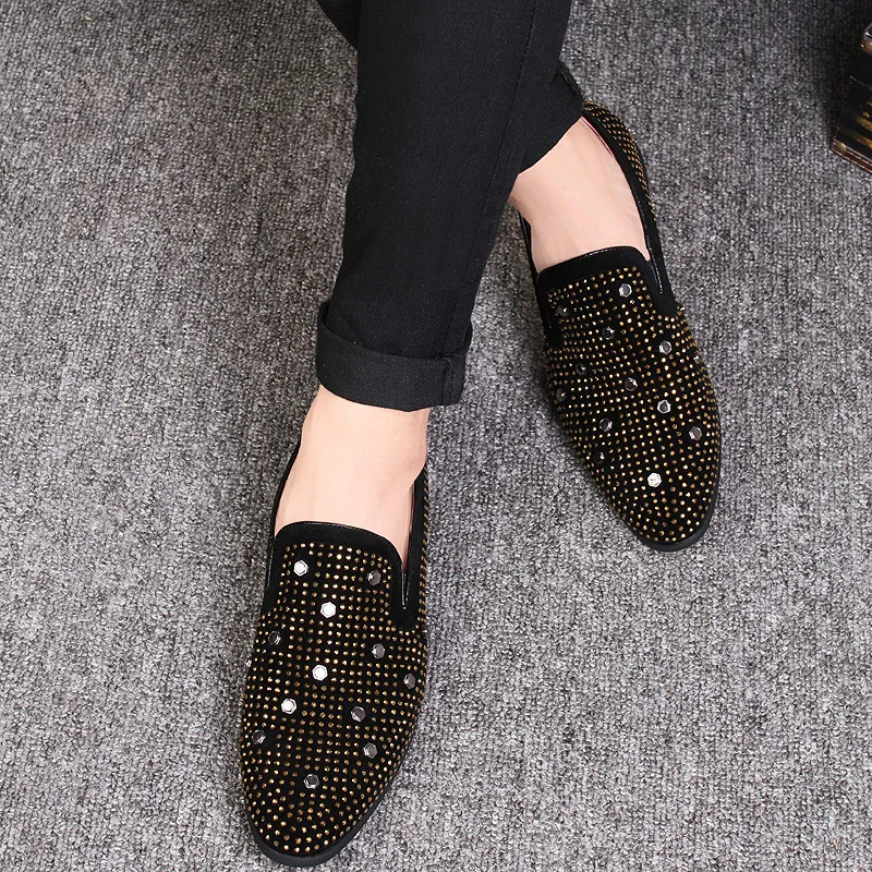 

Fashion men's shoes casual flock breathable loafers male rivet slip on party shoe man comfortable driving shoes for men hot sale