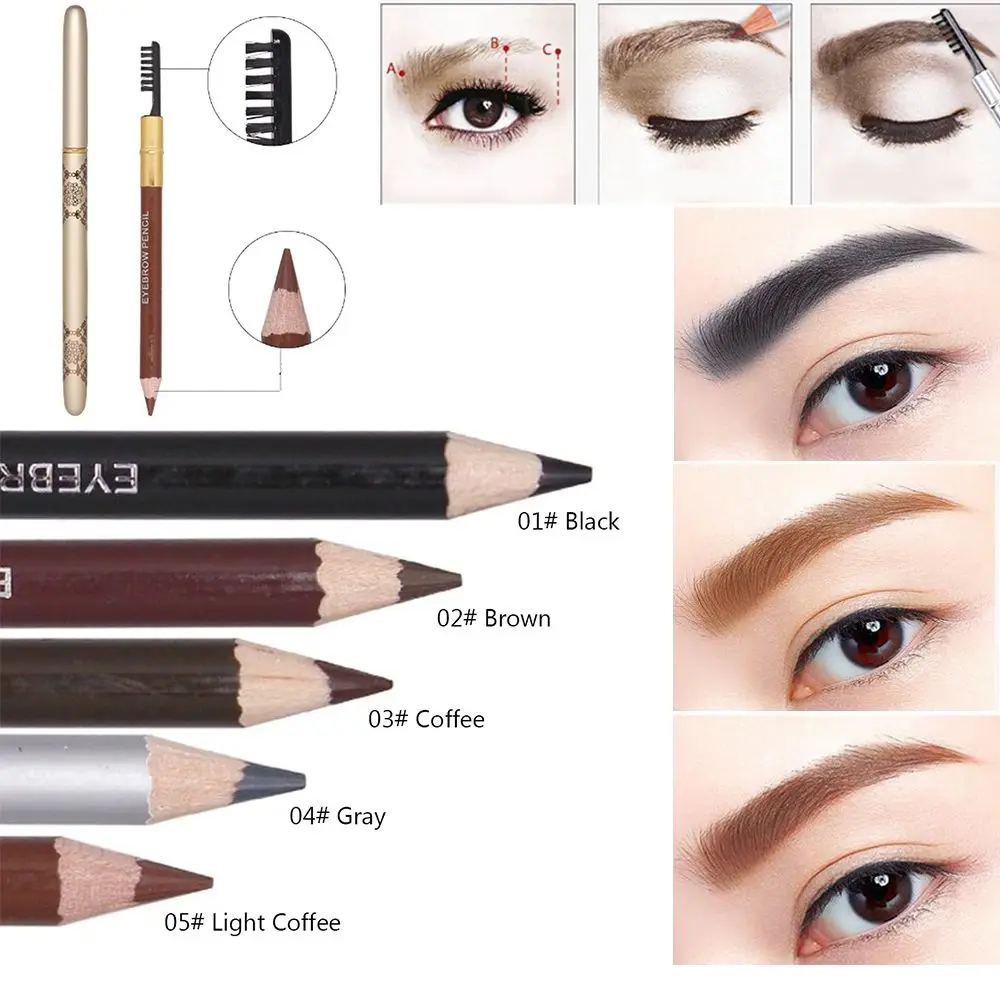 Двухсторонний карандаш для бровей 5 цветов с кисточкой стойкий не выцветает ТИНТ