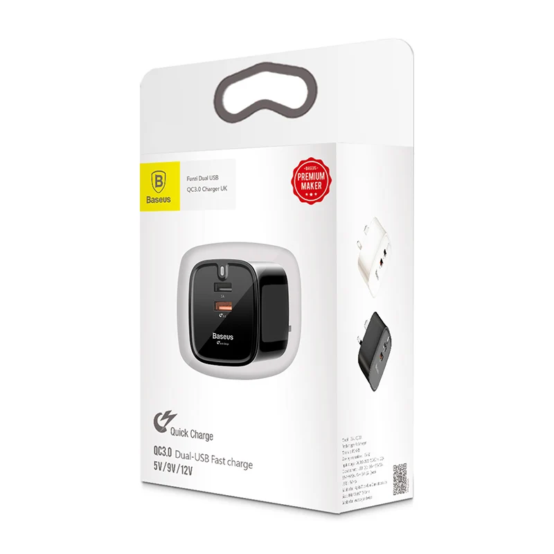 Baseus двойной USB QC3.0quick зарядное устройство для iPhone samsung UK Universale мобильный телефон путешествия настенное зарядное устройство разъем 3A USB быстрое зарядное устройство
