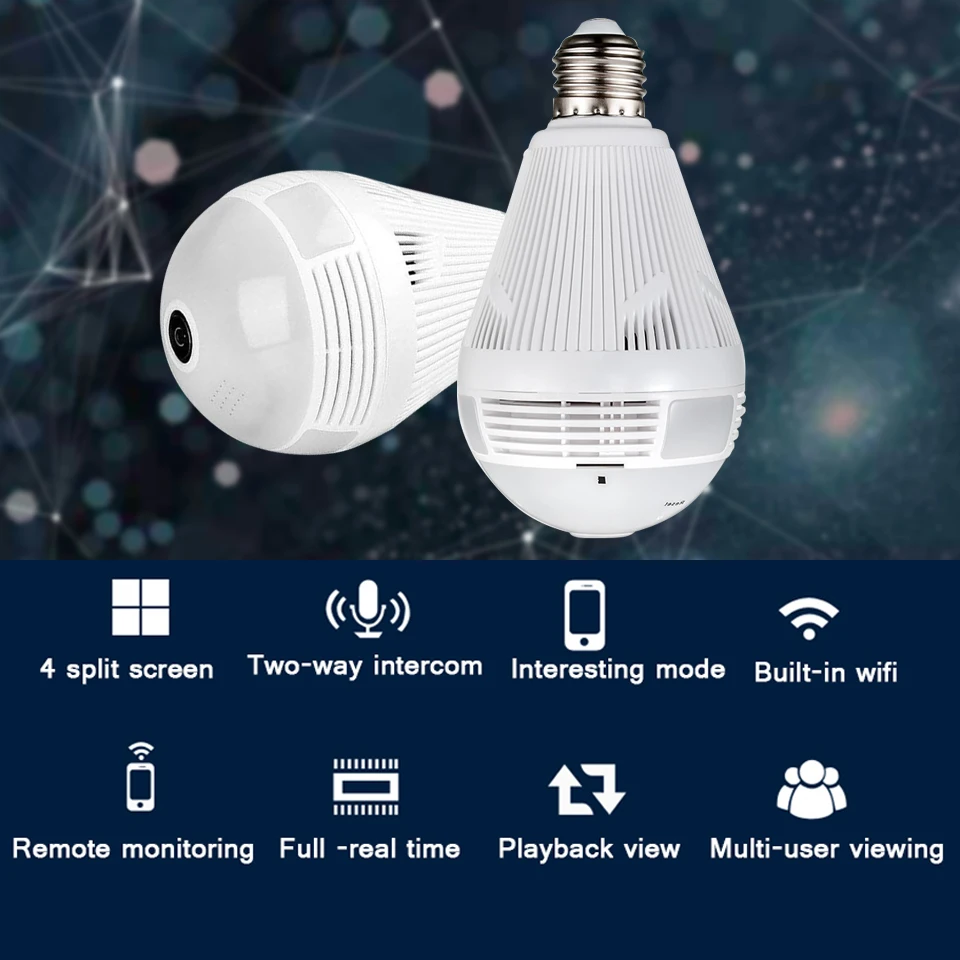 AOUERTK двойной свет 1080P WiFi CCTV рыбий глаз лампа ягненка ip камера 360 градусов Беспроводная панорамная