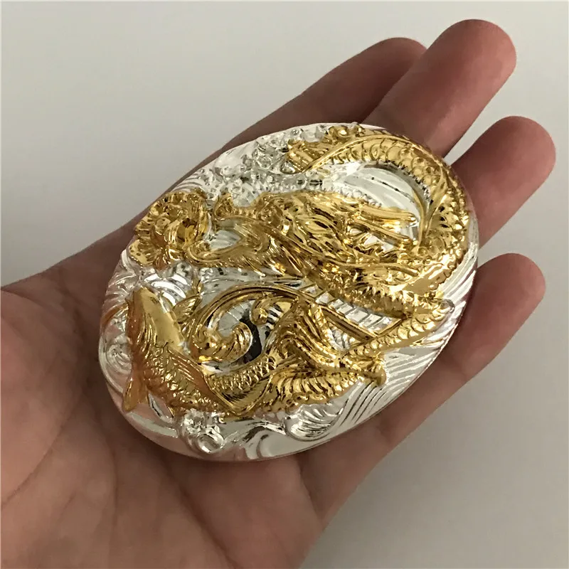 Retail 2021 New Style High Quality Oval 3D Gold Fish Dragon Solid Brass Belt Buckle For Men Women Fit 4cm Wide | Дом и сад
