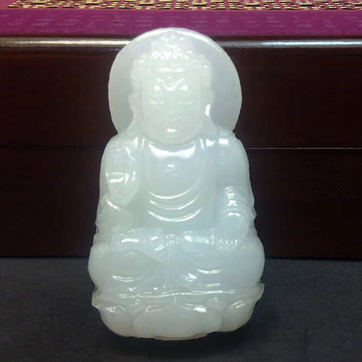 Натуральный белый Будда Амитабха богатство удача резные Yu амулет Китайский