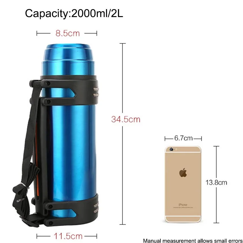 Дорожная бутылка для воды высокой емкости 2000 мл термос из нержавеющей стали 304