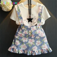 summer toddler girls clothing suits t shirtskirt 2pcs girl set flower print cotton kids outfits children clothes 0 7year bc1332