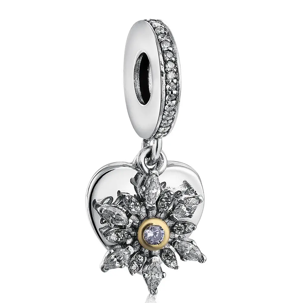 Wybeads 925 стерлингового серебра Снежинка Кулон Сердце Ясно CZ Талисманы