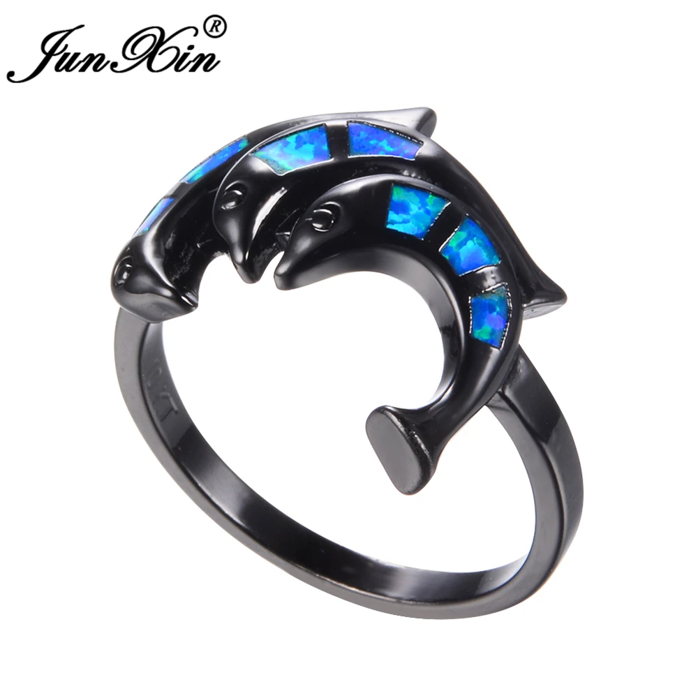 Мужское и женское кольцо JUNXIN винтажное Золотое с синим огненным опалом подарок