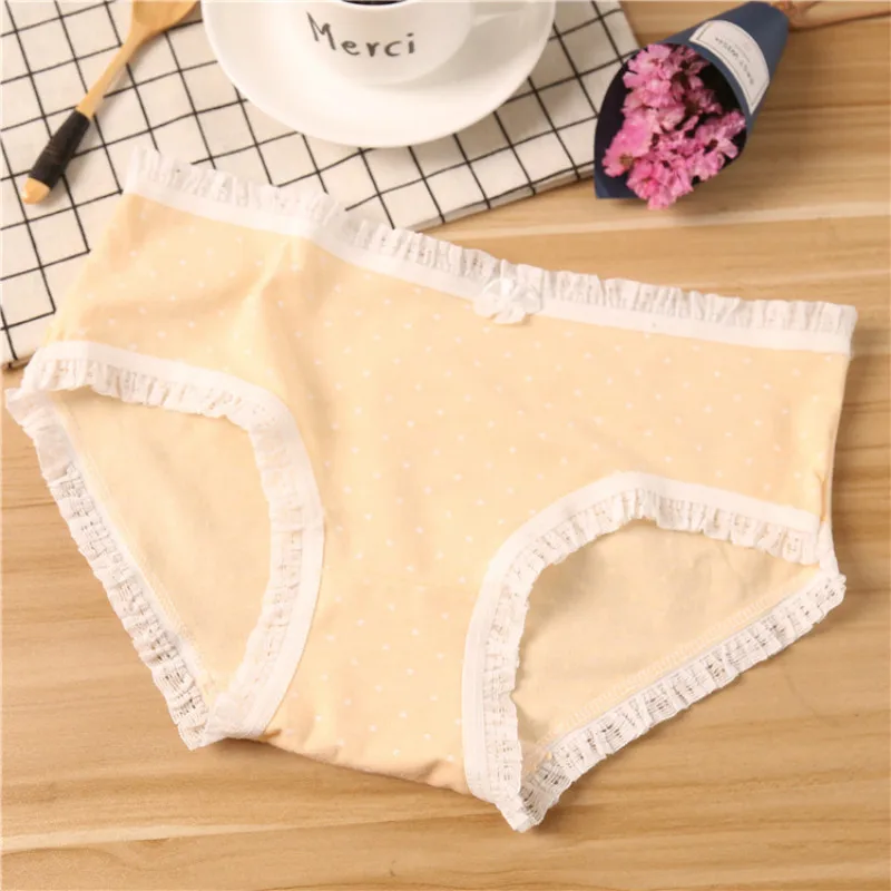 Женские кружевные трусы с бантом хлопковые короткие трусики низкой талией