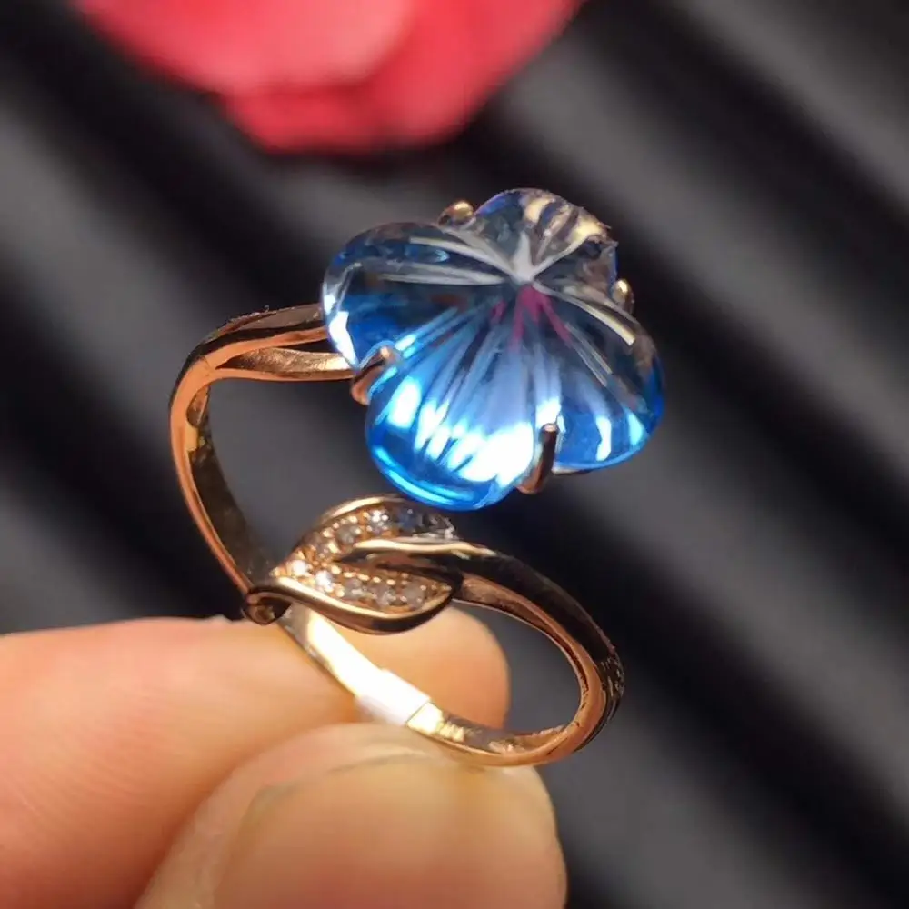 Кольцо с топазом ювелирные изделия из настоящего 18 каратного розового золота AU750