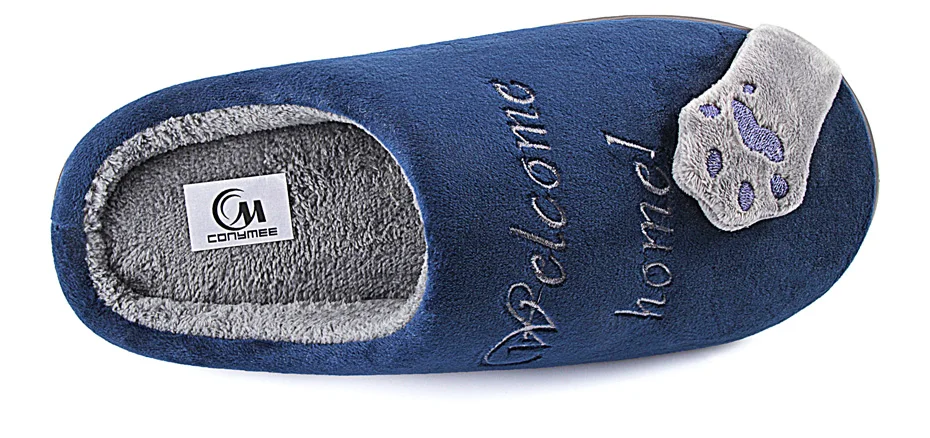 ShoeFurry/домашние тапочки; хлопковая обувь; коллекция года; зимние домашние тапочки с рисунком кота; мужские Нескользящие мягкие тапочки; теплые плюшевые Тапочки Мужские тапочки для спальни Осень сгущает обувь