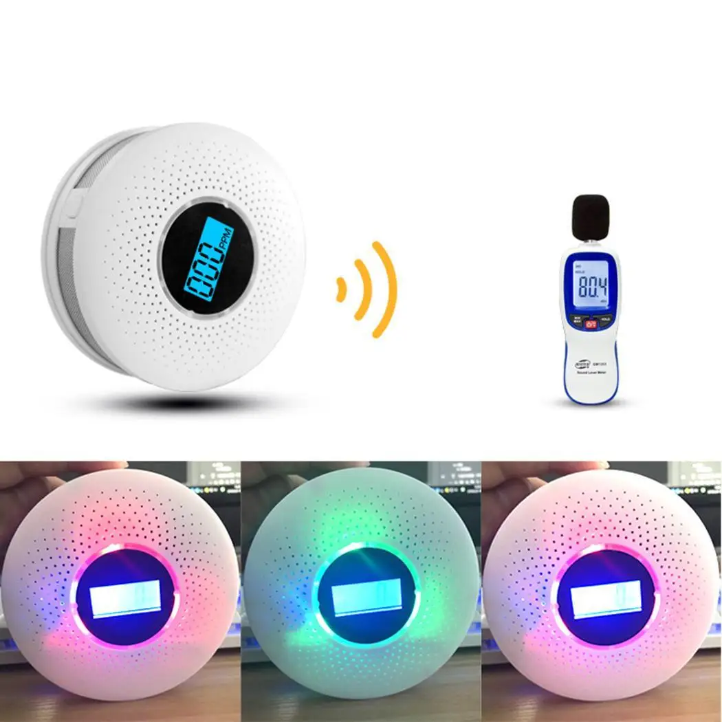 LCD Digital Display Carbon Monoxide Detector 0.1%db/m-9.9%db/m Smoke 10-95% RH 3W White 000-999 PPM Alarm | Безопасность и защита