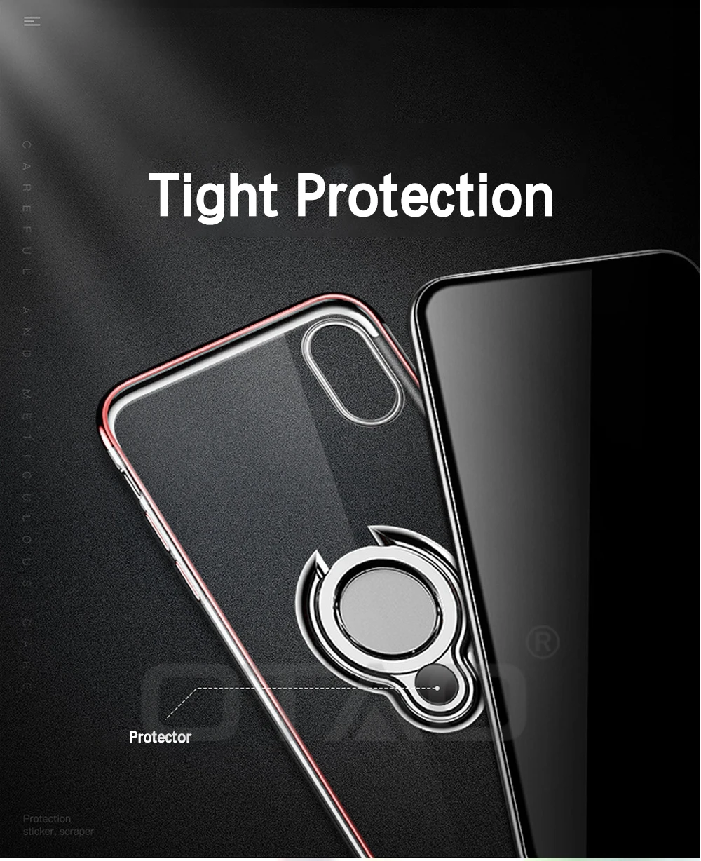 OTAO ультра тонкий прозрачный чехол для телефона для iPhone XS MAX XR X 8 7 6 6S Plus автомобильный Магнитный чехол s чехол с держателем-кольцом для пальца Coque
