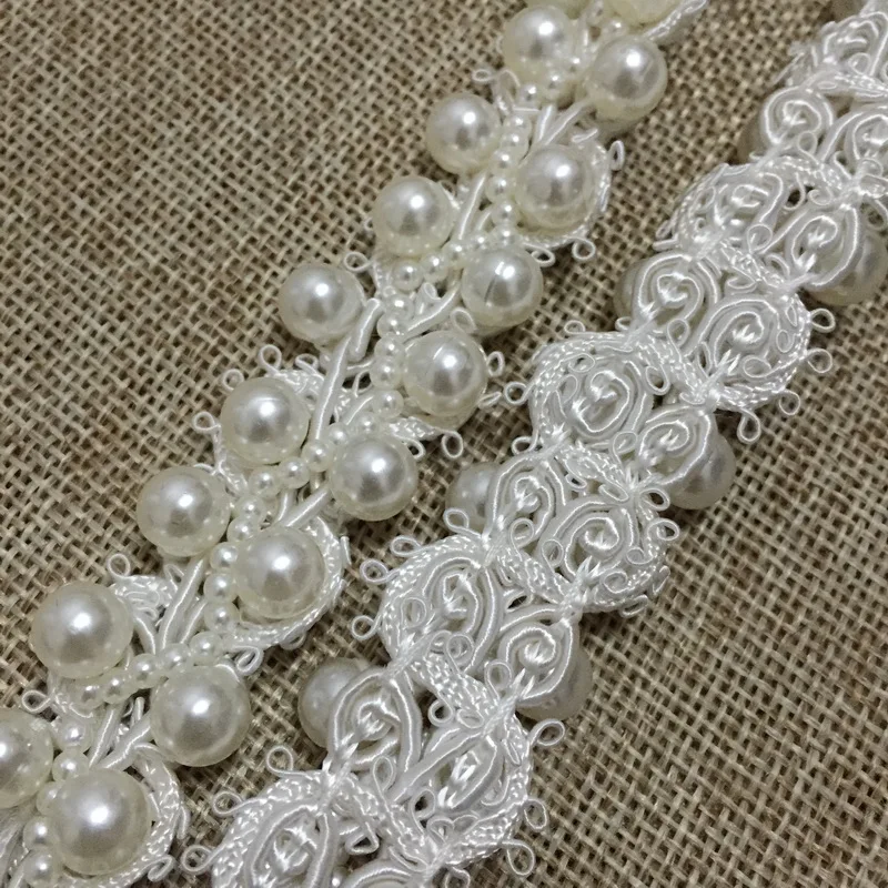 

3 Yards Ivory Cord Beaded Trim Wedding Decoration Pearl Lace Trim Handmade Beading Diy Collar 2CM Wide
