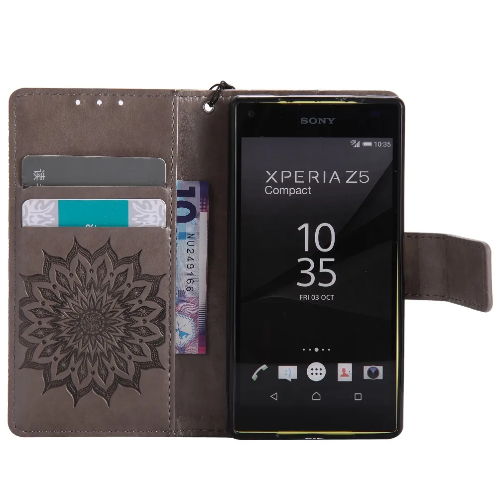 Чехол с тиснением подсолнуха и откидной крышкой для fundas Sony Z5 Compact Case Xperia E5803 E5823 4 6