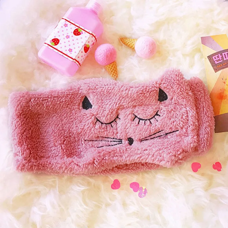 pink Сладкий цвет милые кошачьи уши мыть лицо волос лента s кашемир головная повязка, аксессуары для волос для женщин Девушка волос группа Корея - Цвет: pink