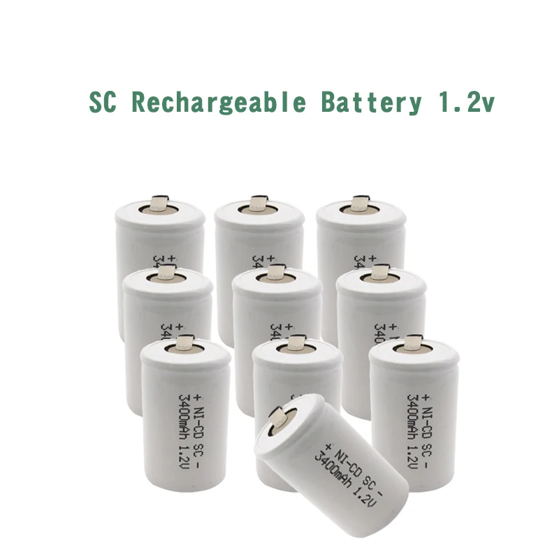 24 шт. SC 3400mah 1 2 V перезаряжаемая батарея 4/5 Sub C ni cd ячейка с вкладками для