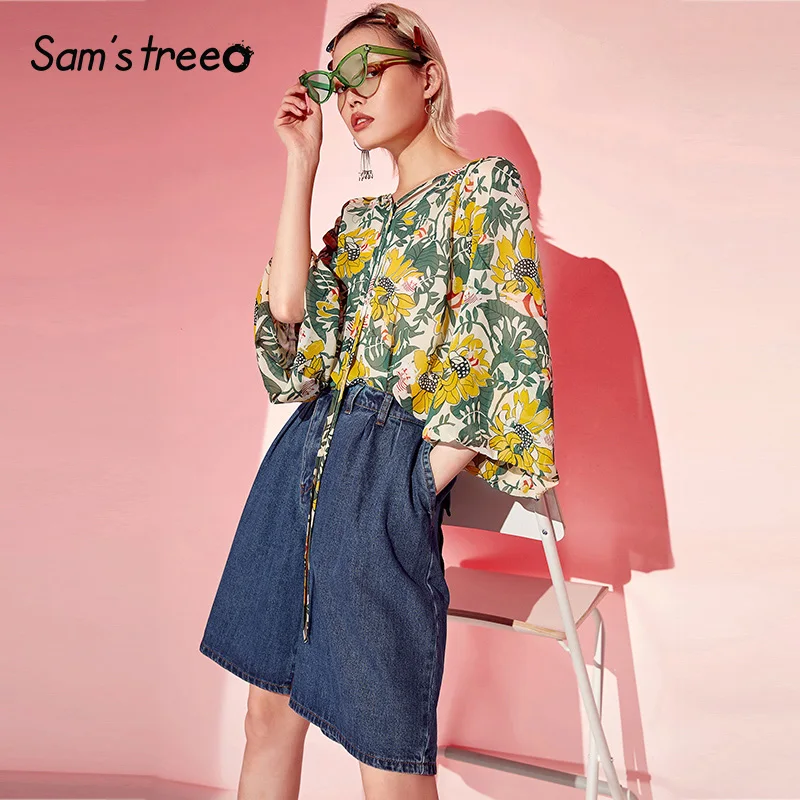 Samstree, синие джинсовые шорты, повседневные, женские, летние, широкие, шорты,, прямые, средняя талия, уличная одежда, женские, хит, короткие джинсы