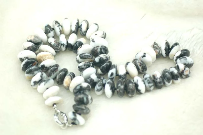 zebra agate black white roundel 14*4mm necklace 18inch FPPJ wholesale beads nature | Украшения и аксессуары
