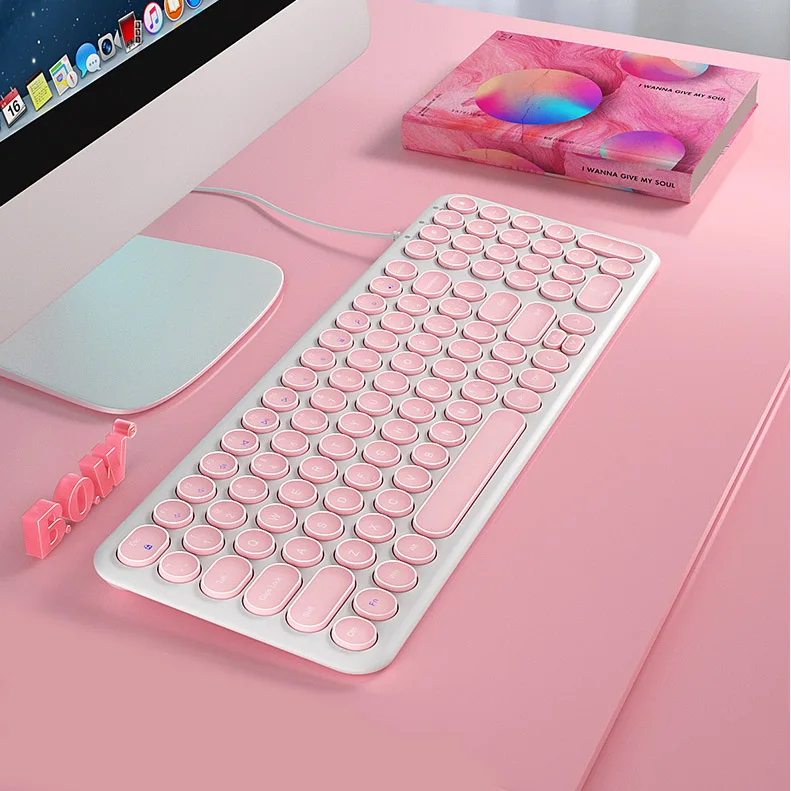 [] B.O.W 100 клавиш Проводной USB тонкий клавиатура для ПК, компьютера, ноутбука, ноутбука, нетбука, Windows 8 7 XP Vista, Plug and Play - Цвет: pink