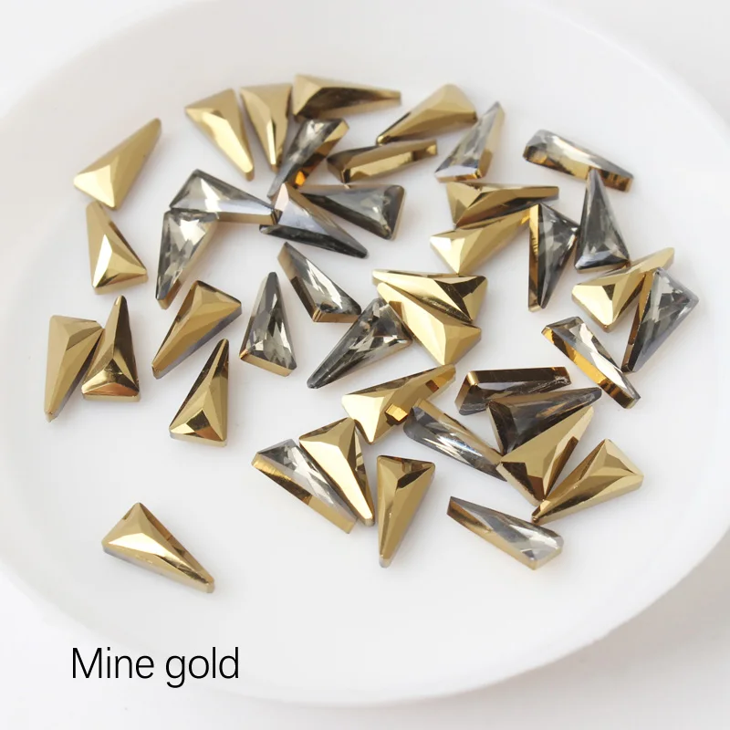 Mine gold Горячая Распродажа 4X8 мм длинные треугольные Стразы для ногтей 30 шт/100 шт хрустальные камни для 3D украшения ногтей - Цвет: Mine gold