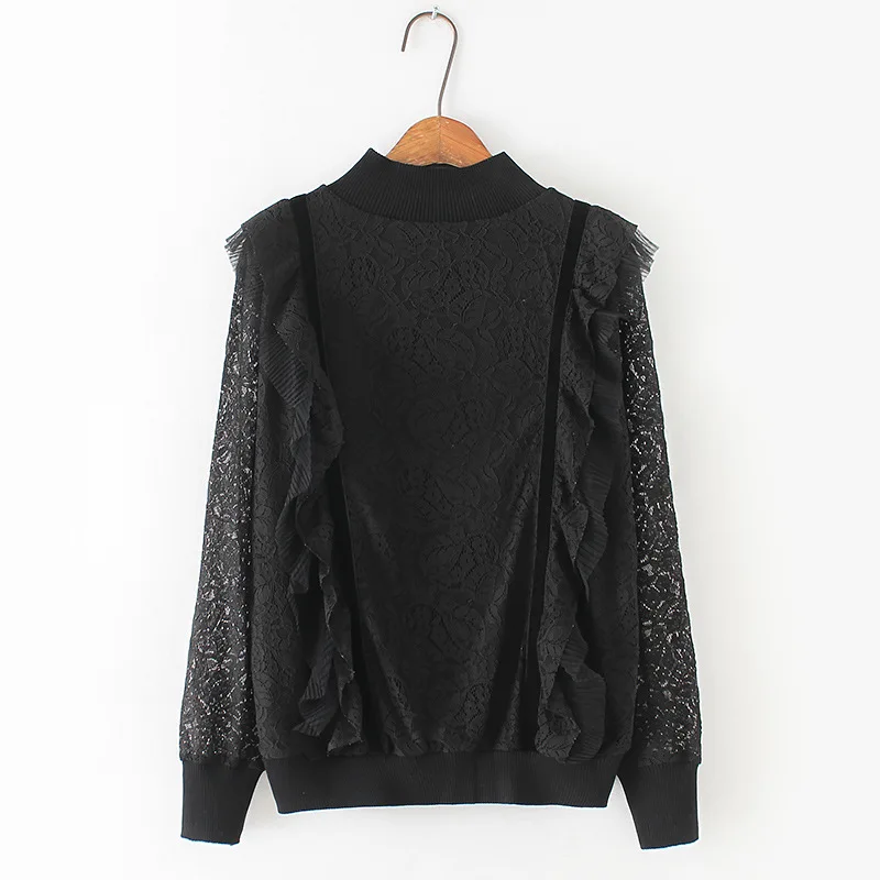 Женские блузки с воротником стойкой кружевные вязаные крючком плотные бежевые