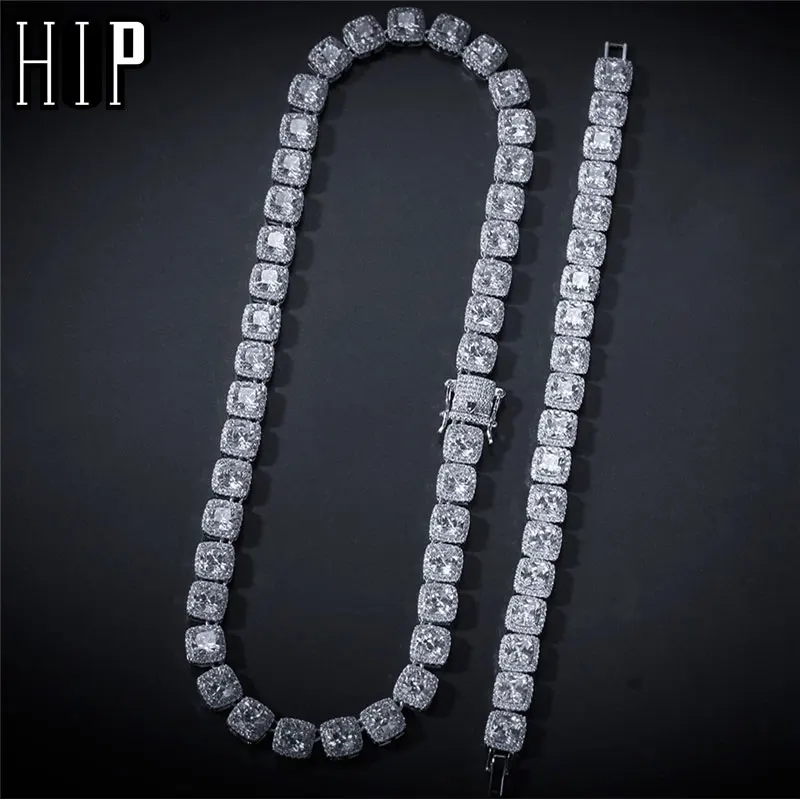 Хип хоп 10 мм Bling квадратный AAA CZ кубический цирконий Iced Out браслет ожерелье из камней правильной геометрической формы теннисная цепь для мужчин ювелирные изделия