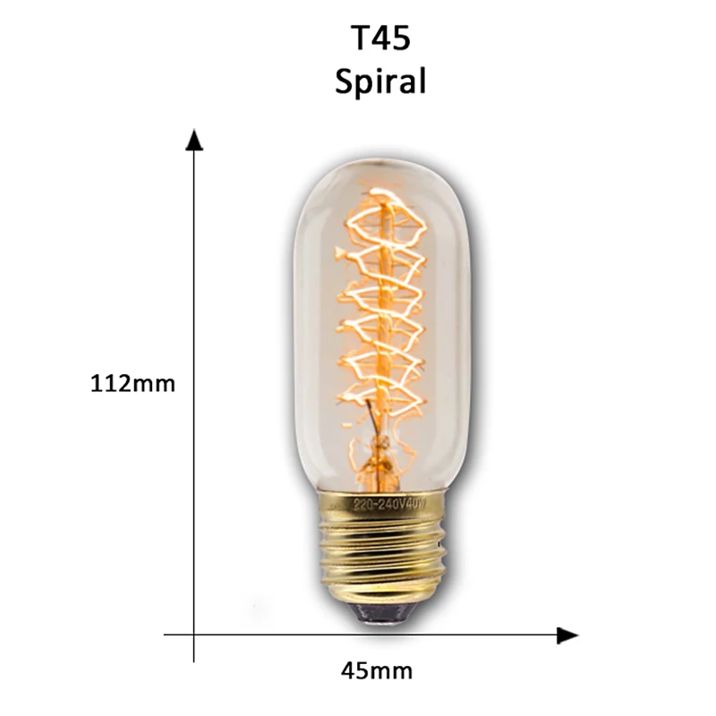 T45 spiral Ретро Edison led светильник лампы E27 220 В 40 Вт ST64 ручной стержень, для кафе гостиная магазин Винтаж промышленная лампа накаливания ампулы светильник лампочка Настенный декор - Цвет: T45 spiral