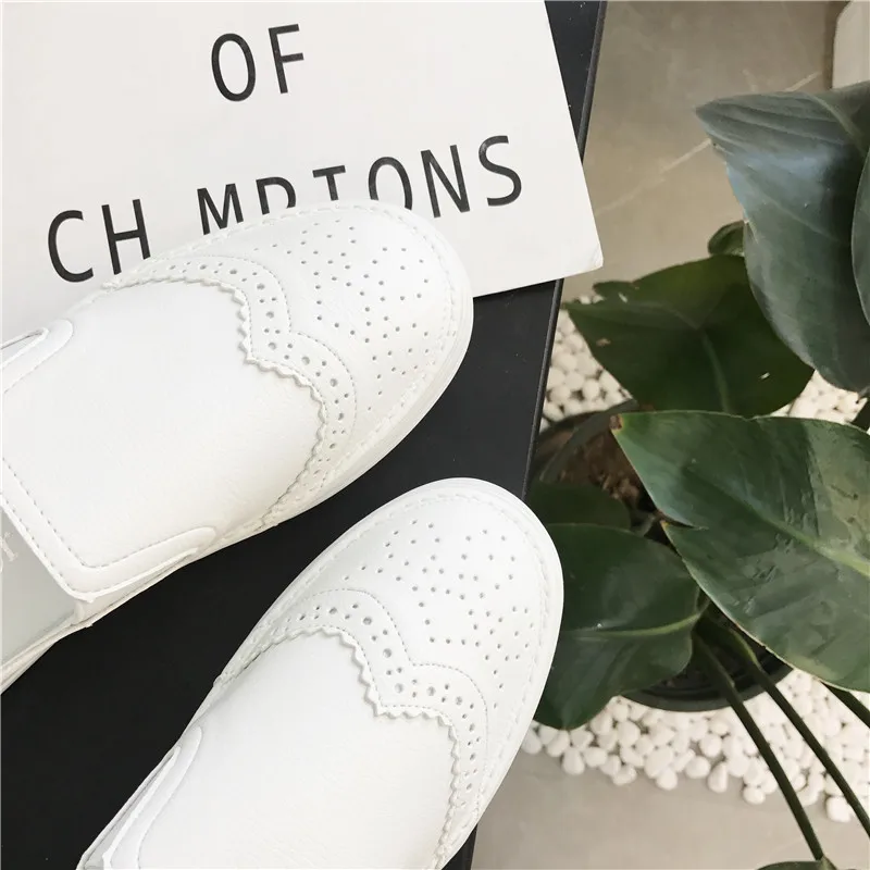 Genuine Leather Breathable Women Sneakers Fashion Increase Shoes for Slip on White Creepers Platform 2018 | Обувь
