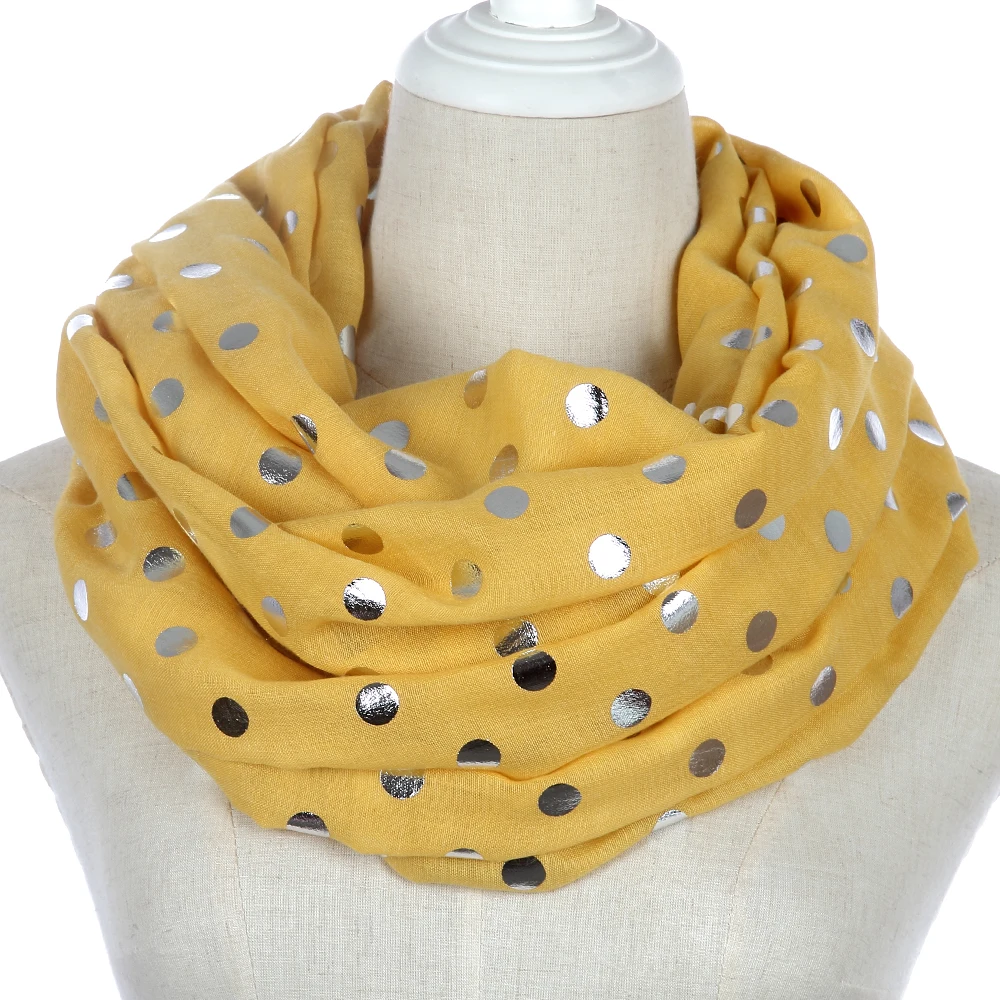 

FOXMOTHER New Fashion Shiny Foil Sliver Yellow Dot Scarf For Womens
