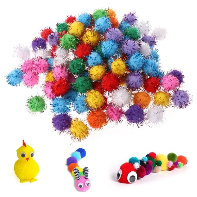 100 шт, 25 мм, мини-платье из пышного мягкого Pom Poms помпонами и блестящими шариками ручной работы для детей игрушки Сделай Сам товары для шитья и рукоделия смешанные Цвет