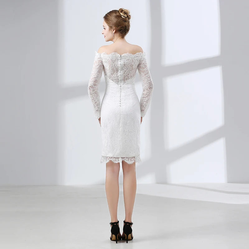 Белое Кружевное короткое коктейльное платье Forevergracedress футляр с длинным рукавом