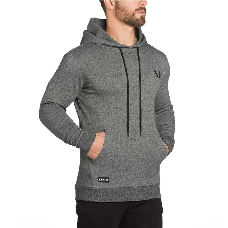 Модные для мужчин тренажерные залы Твердые цвета Hoodies Осень Зима Повседневное фитнес уличная хип хоп костюмы пуловер Кофты