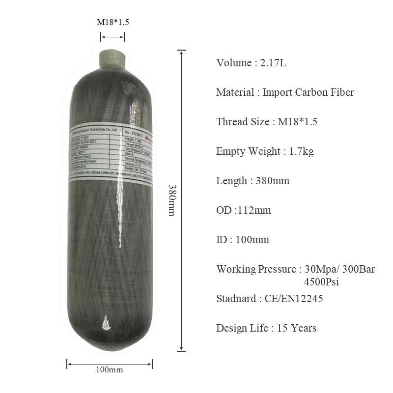 Acecare 2L/2.17L/3L Pcp Пейнтбольный бак для пневматической винтовки Airforce из углеродного